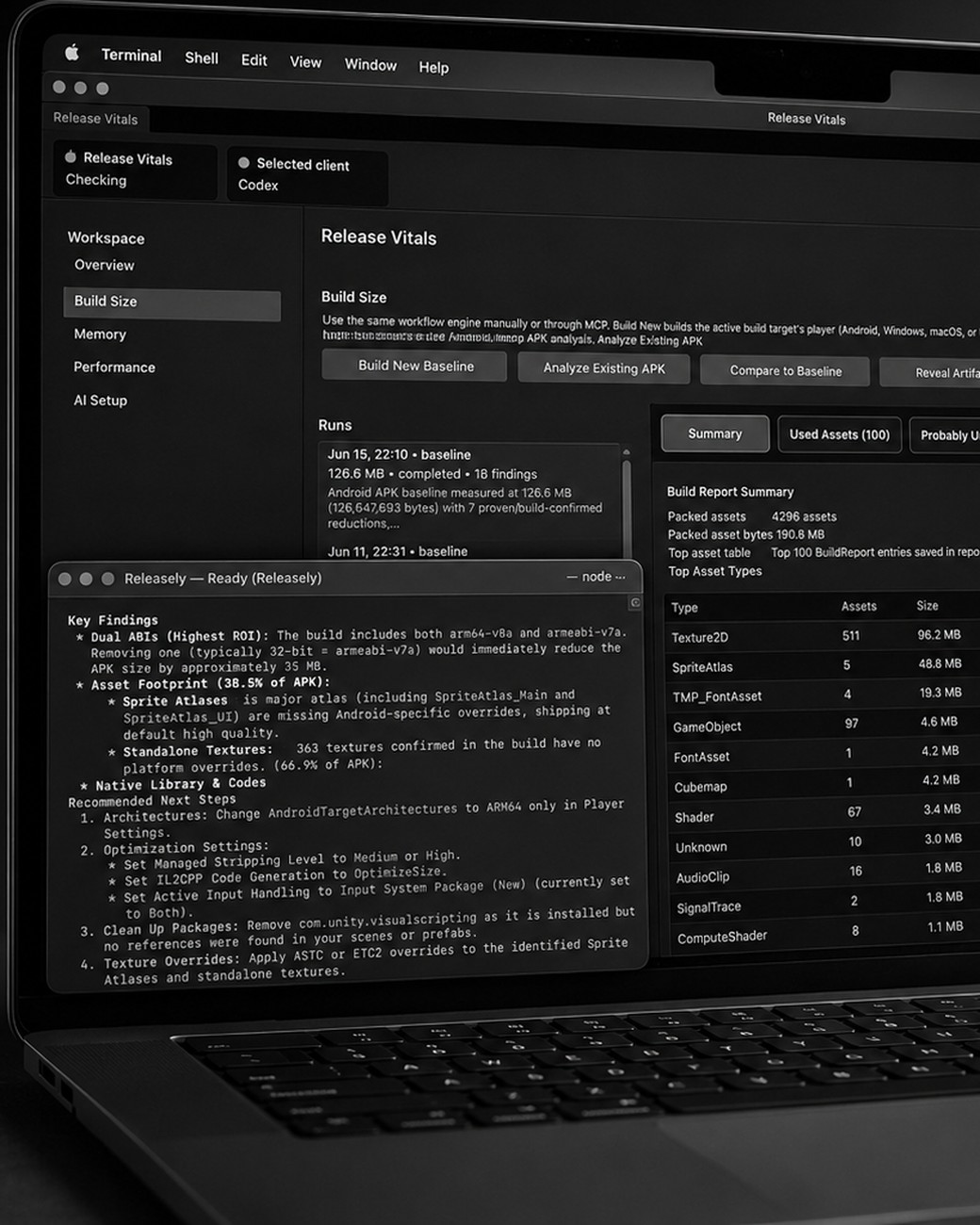 The Release Vitals app running a build-size audit
